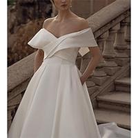 Wedding Dresses Ball Gown Off Shoulder V Neck Regular Straps Chapel Train Satin Bridal Gowns With Pleats Ruched 2024 Lightinthebox