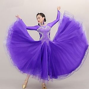 Ballroom Dance Dress Lace Splicing Crystals  Rhinestones Women's Performance Training Long Sleeve Chinlon Tulle Lycra Lightinthebox