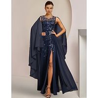 A-Line Mother of the Bride Dress Formal Wedding Guest Elegant V Neck Floor Length Chiffon Sequined Sleeveless with Appliques Split Front 2023 Lightinthebox - thumbnail