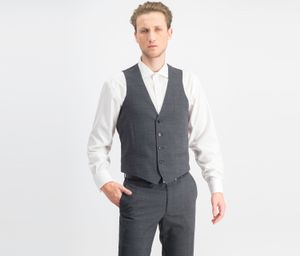 Mens Slim-Fit Windowpane Sharkskin Vest  Grey