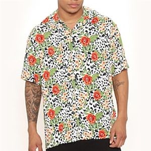 Men's Shirt Summer Hawaiian Shirt Leopard Floral Graphic Prints Cuban Collar Green Casual Holiday Short Sleeve Button-Down Print Clothing Apparel Sports Fashion Streetwear Designer miniinthebox