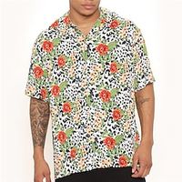 Men's Shirt Summer Hawaiian Shirt Leopard Floral Graphic Prints Cuban Collar Green Casual Holiday Short Sleeve Button-Down Print Clothing Apparel Sports Fashion Streetwear Designer miniinthebox - thumbnail