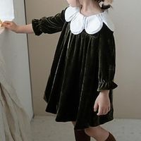 Kids Girls' Dress Solid Color 34 Length Sleeve School Outdoor Fashion Cute Polyester Spring Fall 3-7 Years Olive Green Lightinthebox - thumbnail