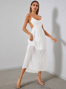 Lace Backless Spaghetti Strap Sleeveless Maxi Dress