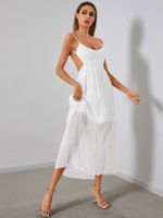 Lace Backless Spaghetti Strap Sleeveless Maxi Dress - thumbnail