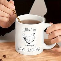 Crazy Chicken Lady Mug - Fluent in Fowl Language: Ceramic Coffee Cup with Double-sided Design, Ideal for Hot or Cold Drinks, Funny Chicken Lover Gifts for Chicken Dad, Chicken Mom, Farmer - White Tea Cup Lightinthebox