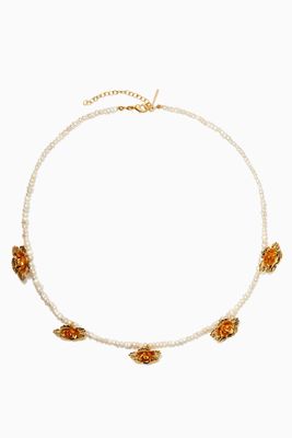 Rose Choker with Pearls in 24kt Gold-Plated Bronze