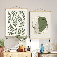 Green Plants Posters With Hanger Wall Art Canvas Prints Painting Green Leaves Home Decoration Décor Rolled Canvas Lightinthebox - thumbnail