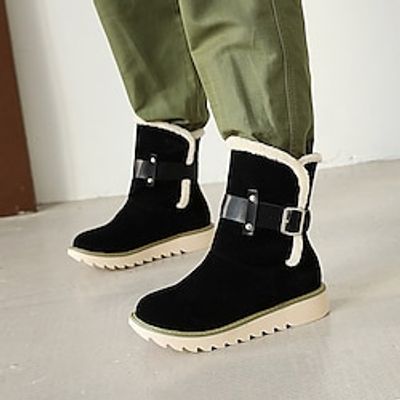Women's Boots Snow Boots Combat Boots Winter Boots Daily Fleece Lined Booties Ankle Boots Winter Chunky Heel Round Toe Fashion PU Loafer Solid Color Black Brown miniinthebox