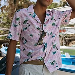 Men's Hawaiian Shirt Button Up Shirt Casual Shirt Beach shirt Coconut Tree Graphic Prints Turndown Pink Street Vacation Short Sleeve Clothing Apparel Tropical Hawaiian Comfort Lightinthebox