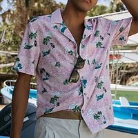 Men's Hawaiian Shirt Button Up Shirt Casual Shirt Beach shirt Coconut Tree Graphic Prints Turndown Pink Street Vacation Short Sleeve Clothing Apparel Tropical Hawaiian Comfort Lightinthebox - thumbnail