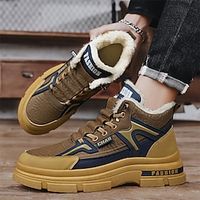 Men's Boots Work Boots Winter Boots Fleece lined Sporty Casual British Outdoor Daily PU Warm Booties  Ankle Boots Elastic Band Black Khaki Beige Fall Winter Lightinthebox - thumbnail