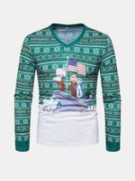 Mens Santa Claus Printing Long Sleeve V-Neck T-Shirt