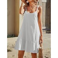 Women's Casual Dress Cotton Linen Dress Strap Dress Mini Dress Backless Ruffle Hem Basic Daily Spaghetti Strap Sleeveless Summer Spring White Orange Plain Lightinthebox - thumbnail