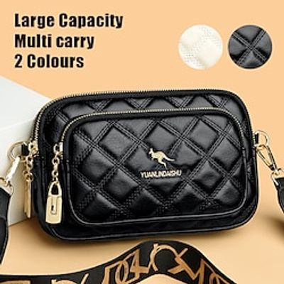 Women's Crossbody Bag Shoulder Bag Hobo Bag PU Leather Outdoor Daily Holiday Zipper Large Capacity Waterproof Lightweight Solid Color Quilted Black White Lightinthebox