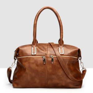 Women Vintage Zipper PU Leather Handbag