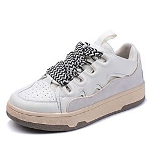 Women's Sneakers Chunky Heel Round Toe Booties Ankle Boots Leather Mesh Lace-up Color Block Black Brown Beige Lightinthebox
