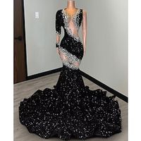 Mermaid  Trumpet Evening Gown Elegant Dress Evening Party Prom Court Train Long Sleeve Jewel Neck African American Sequined with Beading Sequin 2024 Lightinthebox