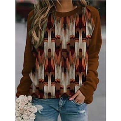 Women's Sweatshirt Graphic Prints Patchwork Print Casual Daily Holiday 3D Print Sportswear Casual Hoodies Sweatshirts  Brown Lightinthebox
