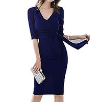 women's elegant 34 sleeve v neck sheath backless dresses casual ruched party business formal work pencil dress with belt(dark blue-m) Lightinthebox - thumbnail