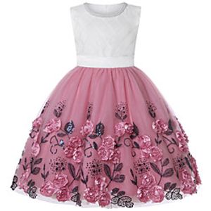 Kids Little Girls' Dress Flower Causal Festival Sequins Blue Blushing Pink Knee-length Sleeveless Active Cute Dresses All Seasons miniinthebox