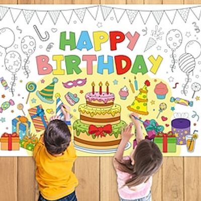 Happy Birthday Coloring Poster for Kids - 31.5 x 43.3 In Giant Birthday Coloring Tablecloth Large Coloring Mat for Kids Art Drawing Table Home Classroom Activity Birthday Party Supplies Lightinthebox
