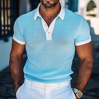 Men's Polo Golf Shirt Business Casual Classic Short Sleeve Fashion Solid Color Button Summer Spring Regular Fit Sky Blue Polo Lightinthebox