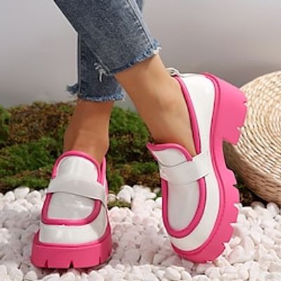 Women's Heels Loafers Mary Jane Plus Size Height Increasing Shoes Outdoor Daily Summer Wedge Heel Round Toe Fashion Preppy Minimalism PU Loafer Color Block Black Rose Pink Lightinthebox
