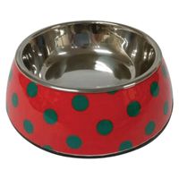 Nutrapet Applique Melamine Round Polka Medium Pet Bowl, Red And Blue