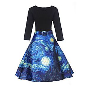 Women's Sheath Dress Knee Length Dress Black 3/4 Length Sleeve Print Patchwork Fall V Neck Vintage Slim 2021 S M L XL miniinthebox
