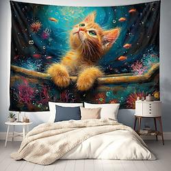 Naive Cat Hanging Tapestry Wall Art Large Tapestry Mural Decor Photograph Backdrop Blanket Curtain Home Bedroom Living Room Decoration Owl Lion Lightinthebox