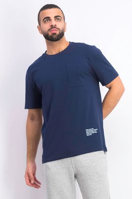 Mens Back Text Printed T-shirt Navy Mens Back Text Printed T-shirt Navy