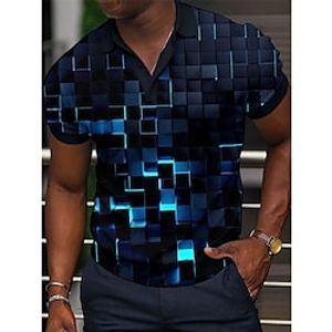 Men's Polo Shirt Golf Shirt Optical Illusion Graphic Prints Geometry Turndown Blue Green Outdoor Street Short Sleeves Button-Down Print Clothing Apparel Sports Fashion Streetwear Designer Lightinthebox