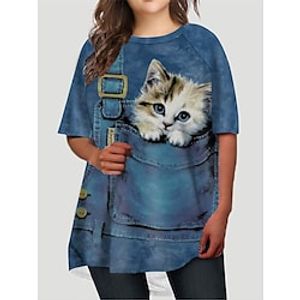 Women's Plus Size T Shirt Dress Tee Dress Cat Crew Neck Print Half Sleeve Fall Spring Basic Short Mini Dress Causal Daily Dress  Graphic Lightinthebox