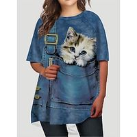 Women's Plus Size T Shirt Dress Tee Dress Cat Crew Neck Print Half Sleeve Fall Spring Basic Short Mini Dress Causal Daily Dress  Graphic Lightinthebox - thumbnail