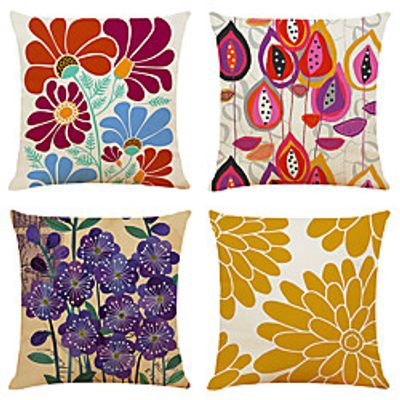 Floral Double Side Cushion Cover 4PC Soft Decorative Square Throw Pillow Cover Cushion Case Pillowcase for Bedroom Livingroom Superior Quality Machine Washable Indoor Cushion for Sofa Couch Bed Chair Lightinthebox