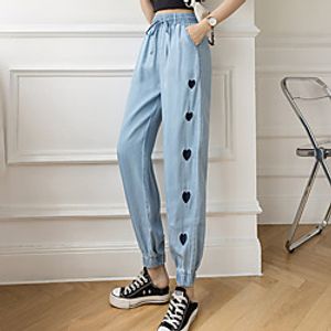 Women's Fashion Streetwear Comfort Casual Weekend Chinos Pants Heart Short Embroidered Pocket Elastic Drawstring Design Blue Lightinthebox