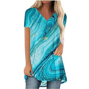 Women's T shirt Tee Pink Navy Blue Royal Blue Graphic Print Short Sleeve Daily Weekend Basic V Neck Long Abstract Painting S Lightinthebox