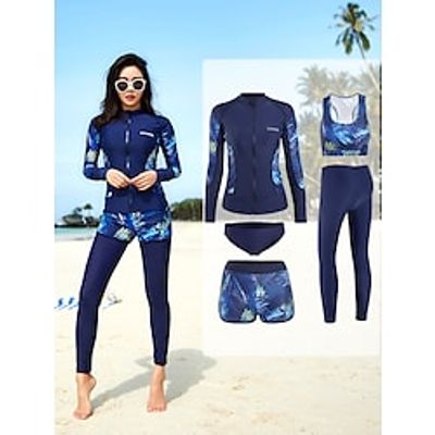Women's Rash Guard Rash guard Swimsuit UV Sun Protection UPF50 Breathable Long Sleeve Swimwear Bathing Suit 5-Piece Swimming Diving Surfing Beach Floral Autumn  Fall Spring Summer  Quick Dry Lightinthebox