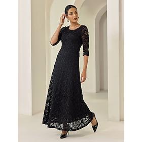 Lace Little Black 3/4 Length Sleeve Elegant Party/Wedding Guest Maxi Dressdress to impress 2024