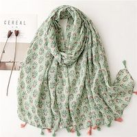 Printed Soft Scarf Shawls Women Premium Foulard Femme Long Fresh Floral Tassel Scarfs Scarves Party Accessories Lightinthebox - thumbnail