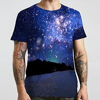 Men's Unisex Tee T shirt 3D Print Galaxy Graphic Prints Plus Size Print Short Sleeve Casual Tops Basic Designer Big and Tall Blue miniinthebox - thumbnail