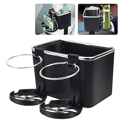 Upgrade Multifunctional Car Armrest Storage Box Water Cup Holder, Anglecai Universal Armrest Tissue Holder for Car with 2 Foldable Car Cup Holders for Water Tumbler, Paper Towels Cellphones Lightinthebox