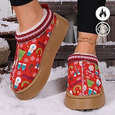 Women's Christmas Graphic Print Plush Warm Sports Thick Soled Cotton Shoes Mules miniinthebox