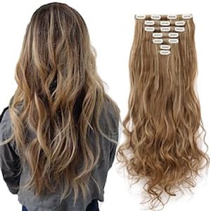 1PC Women's Girls' Hair Extensions Double Weft Full Head Deep Wave Hair Pieces 16 Clips 24 Inch Wavy Curly Full Head Clip in on Double Weft Hair Extensions miniinthebox