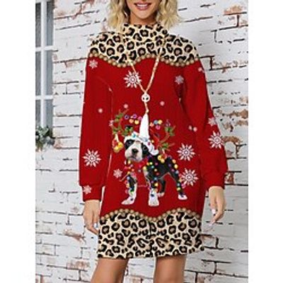 Women's Ugly Christmas Sweater Sweater Dress Christmas Sweaters Stand Collar Ribbed Knit Polyester Knitted Print Fall Winter Long Outdoor Christmas Holiday Daily Stylish Casual Long Sleeve Animal Lightinthebox