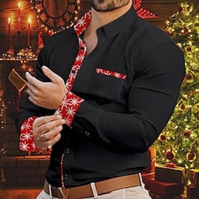 Men's Shirt Button Up Shirt Casual Shirt Black White Red Army Green Long Sleeve Color Block Lapel Christmas Daily Front Pocket Clothing Apparel Fashion Casual Comfortable Lightinthebox