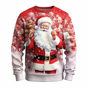 Graphic Santa Claus Merry Christmas Fashion Daily Casual Men's 3D Print Pullover Sweatshirt Christmas Holiday Vacation Sweatshirts Red Crew Neck Print Spring   Fall Designer Lightinthebox