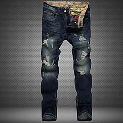 Men's Vintage Streetwear Casual Daily Jeans Chinos Pants Gradient Full Length Pocket Patchwork Deep Blue miniinthebox Men's Vintage Streetwear Casual Daily Jeans Chinos Pants Gradient Full Length Pocket Patchwork Deep Blue miniinthebox