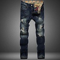 Men's Vintage Streetwear Casual Daily Jeans Chinos Pants Gradient Full Length Pocket Patchwork Deep Blue miniinthebox - thumbnail